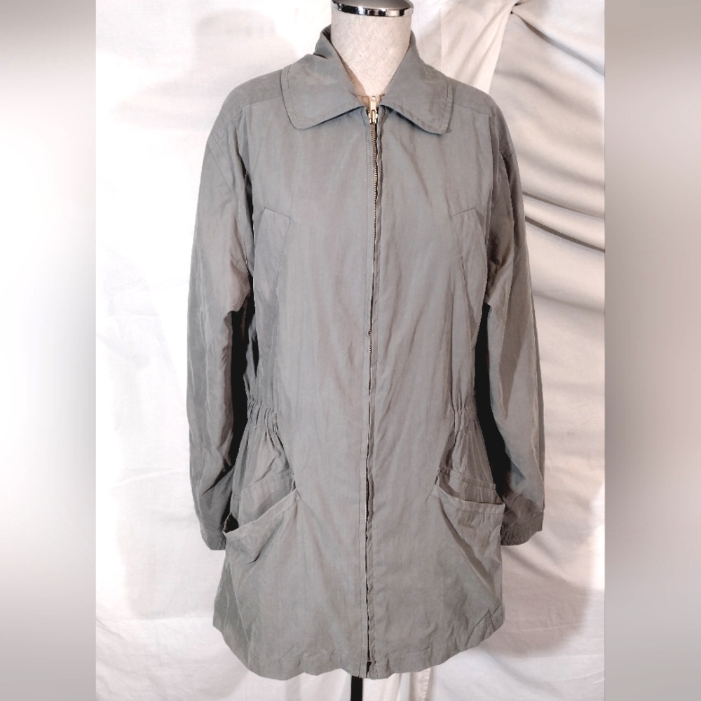 Jones New York Raincoat, Collar, ZipUp pockets, Green, Lght Wght,Collar,Women, S